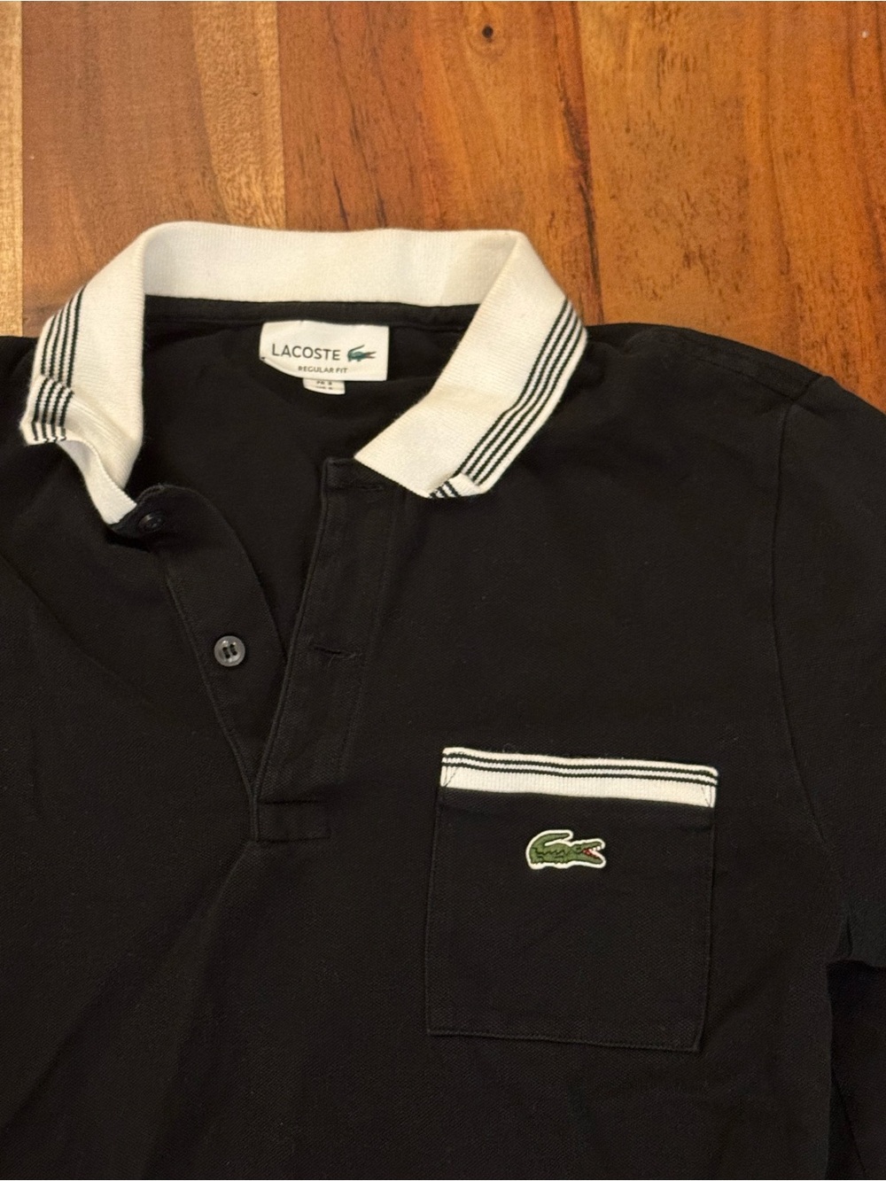 Lacoste Black Polo with White Trim and Green Crocodile